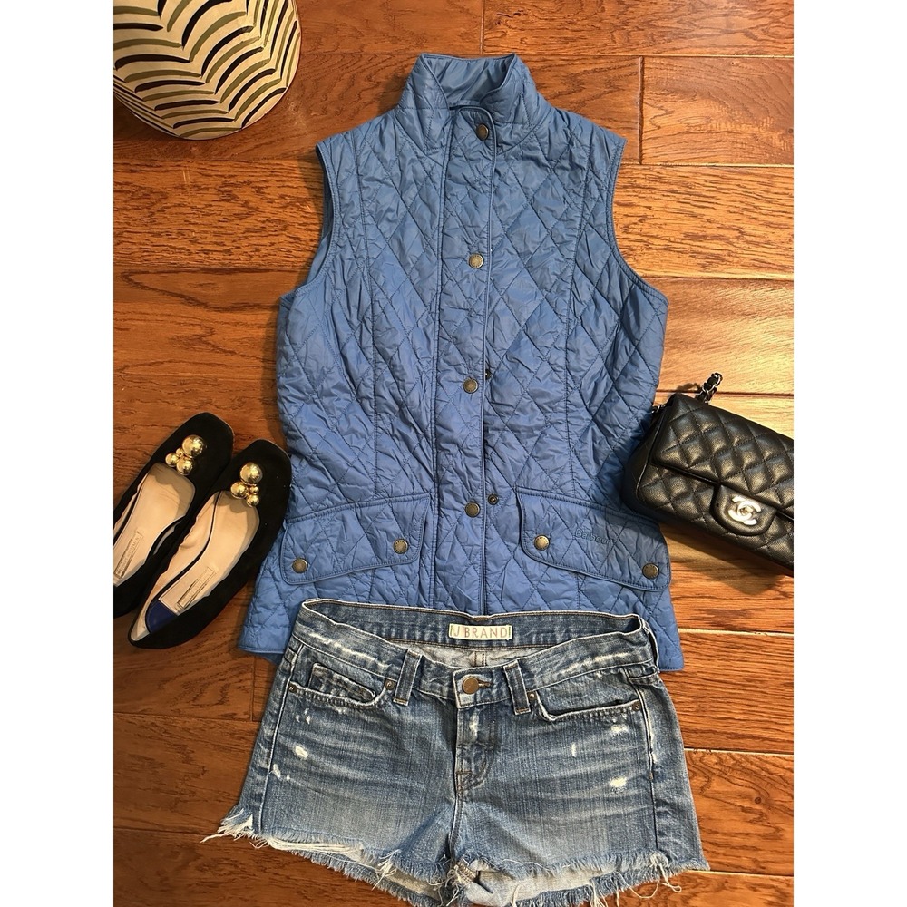 Barbour Womens Otterburn Quilted Gilet Vest Stone Blue Mist Diamond Quilt US6